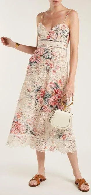 'Laelia' Floral-Print Broderie-Anglaise Dress