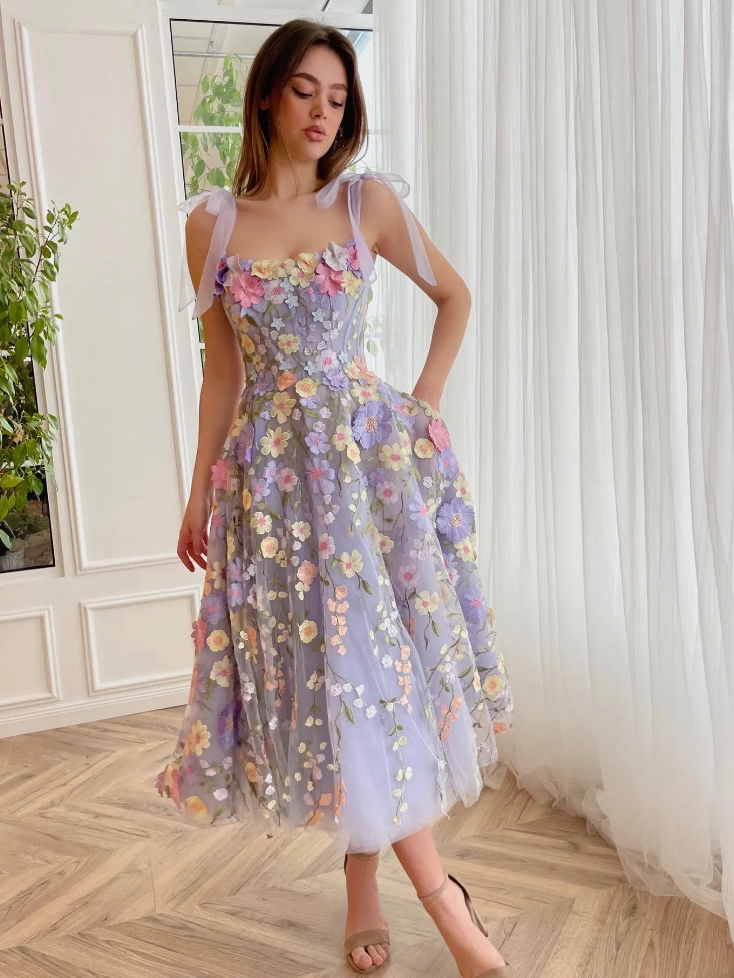 Lavender Bloom Newest 2023 Long Prom Dresses, Elegant Floral Girl Party Dresses, Fashion Formal  Couture Dresses