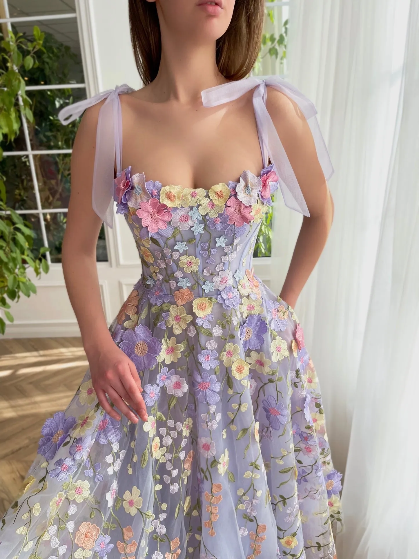 Lavender Bloom Newest 2023 Long Prom Dresses, Elegant Floral Girl Party Dresses, Fashion Formal  Couture Dresses