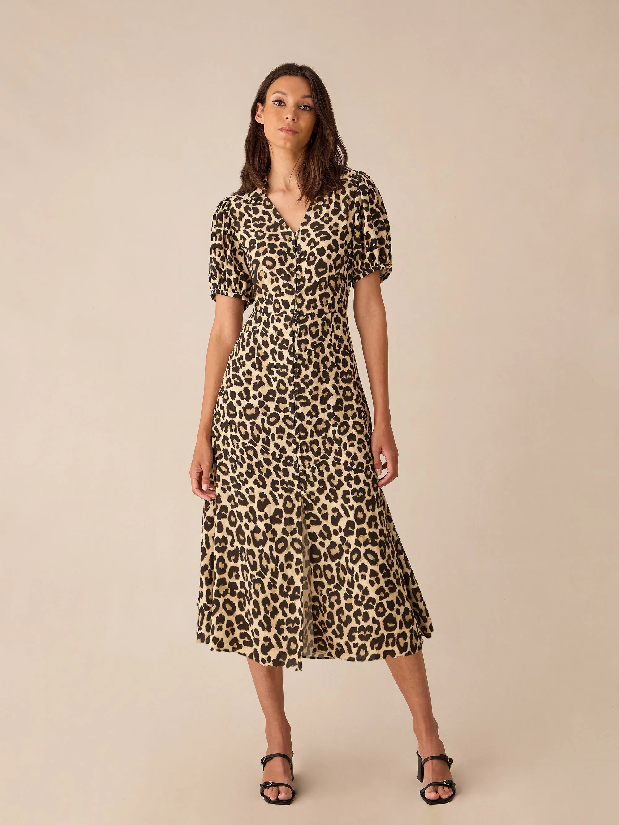 Leopard Print Button Through Shirt Dress