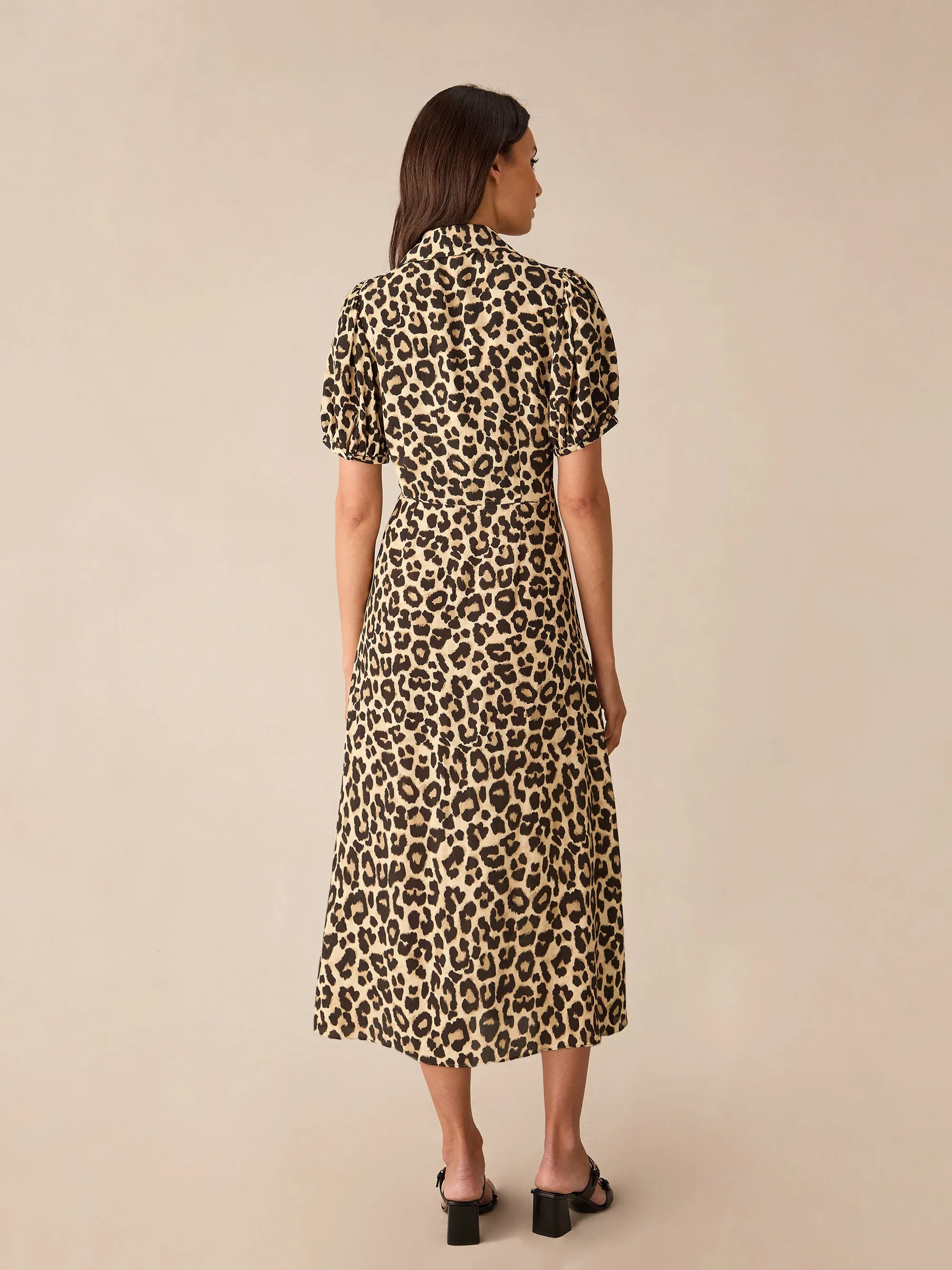 Leopard Print Button Through Shirt Dress