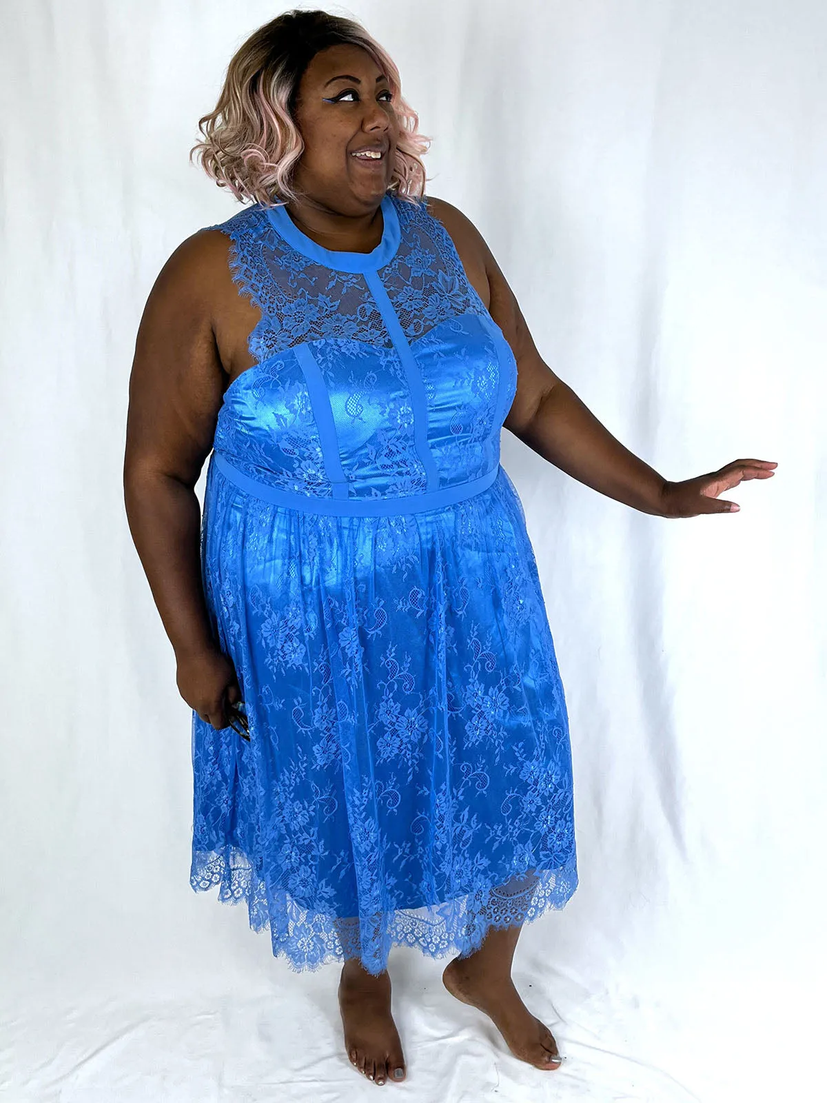 Liza Luxe Size 26W Light Blue Lace Dress