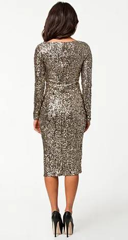 Long Sleeve Sequin Dress Gold