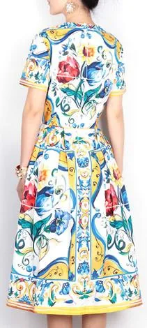 'Majolica' Print A-Line Dress