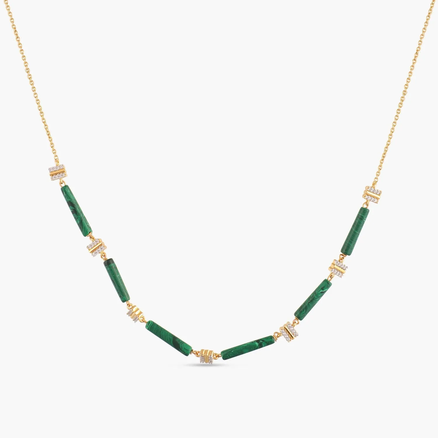 Malachite Bar Charm Silver Necklace