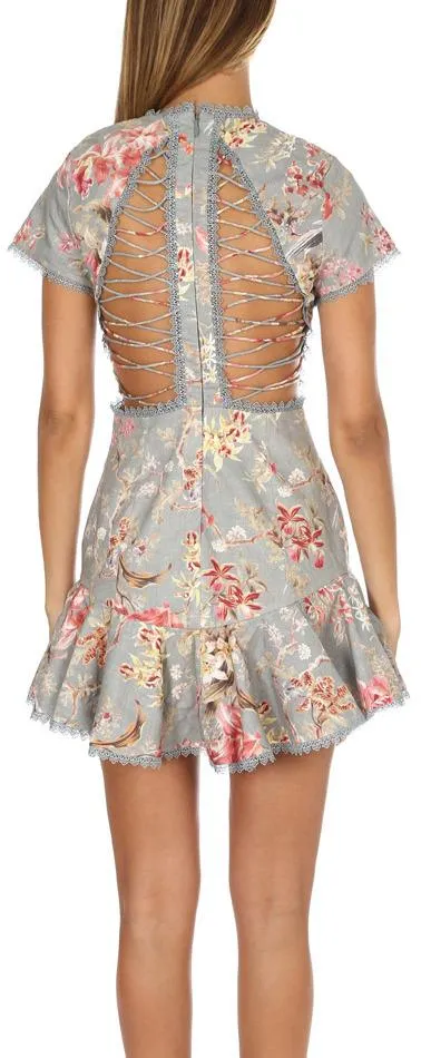 'Mercer' Flutter Cutout Back Floral Print Dress