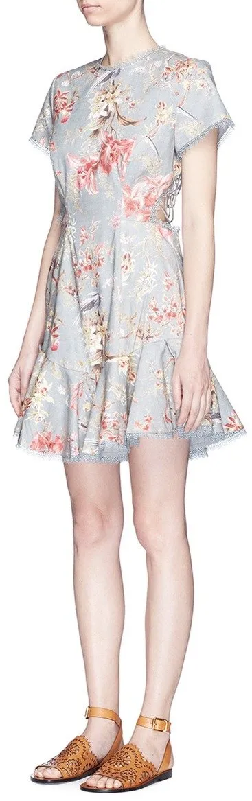 'Mercer' Flutter Cutout Back Floral Print Dress