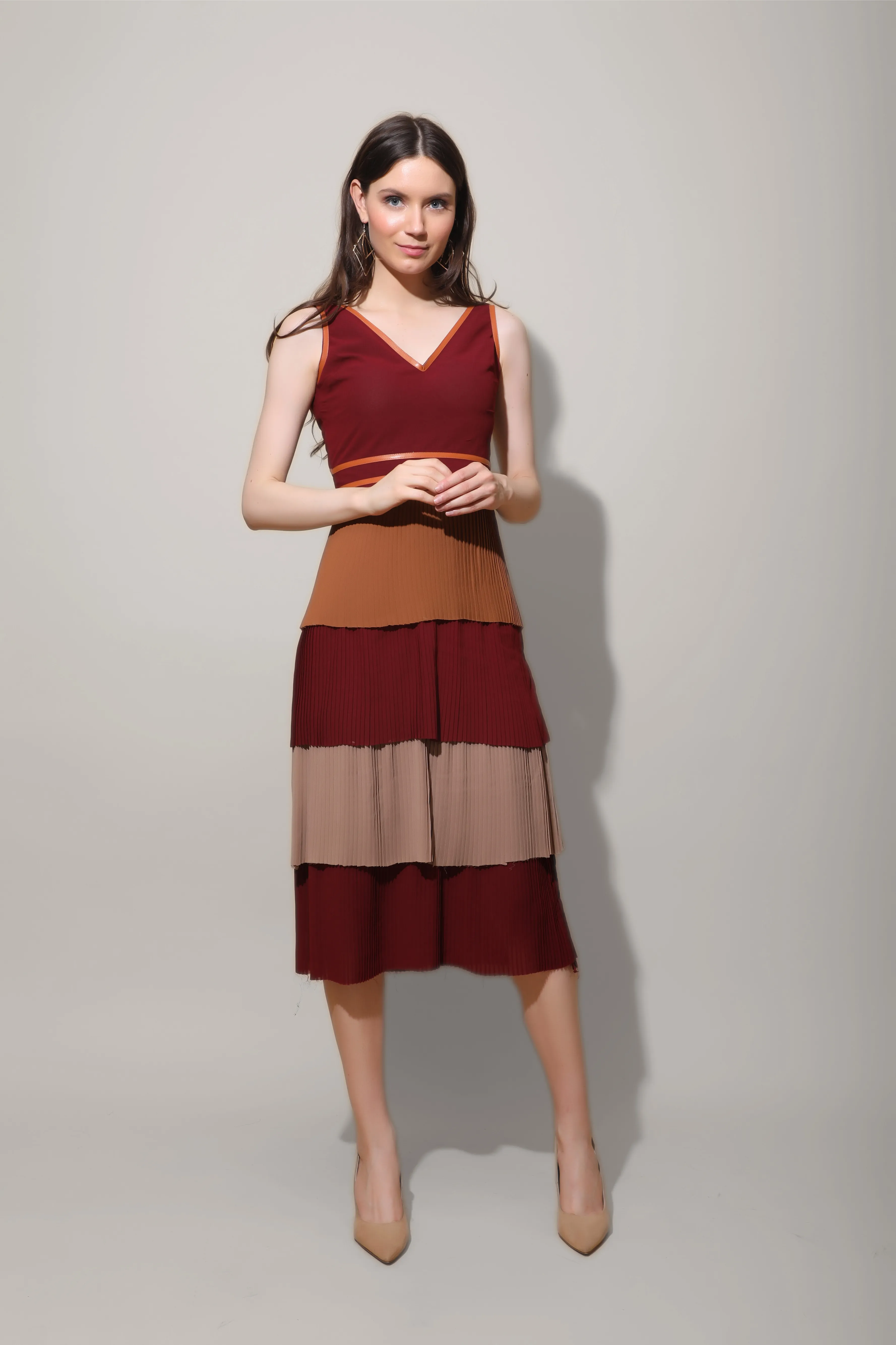 Multicolour Pleated Midi Dress