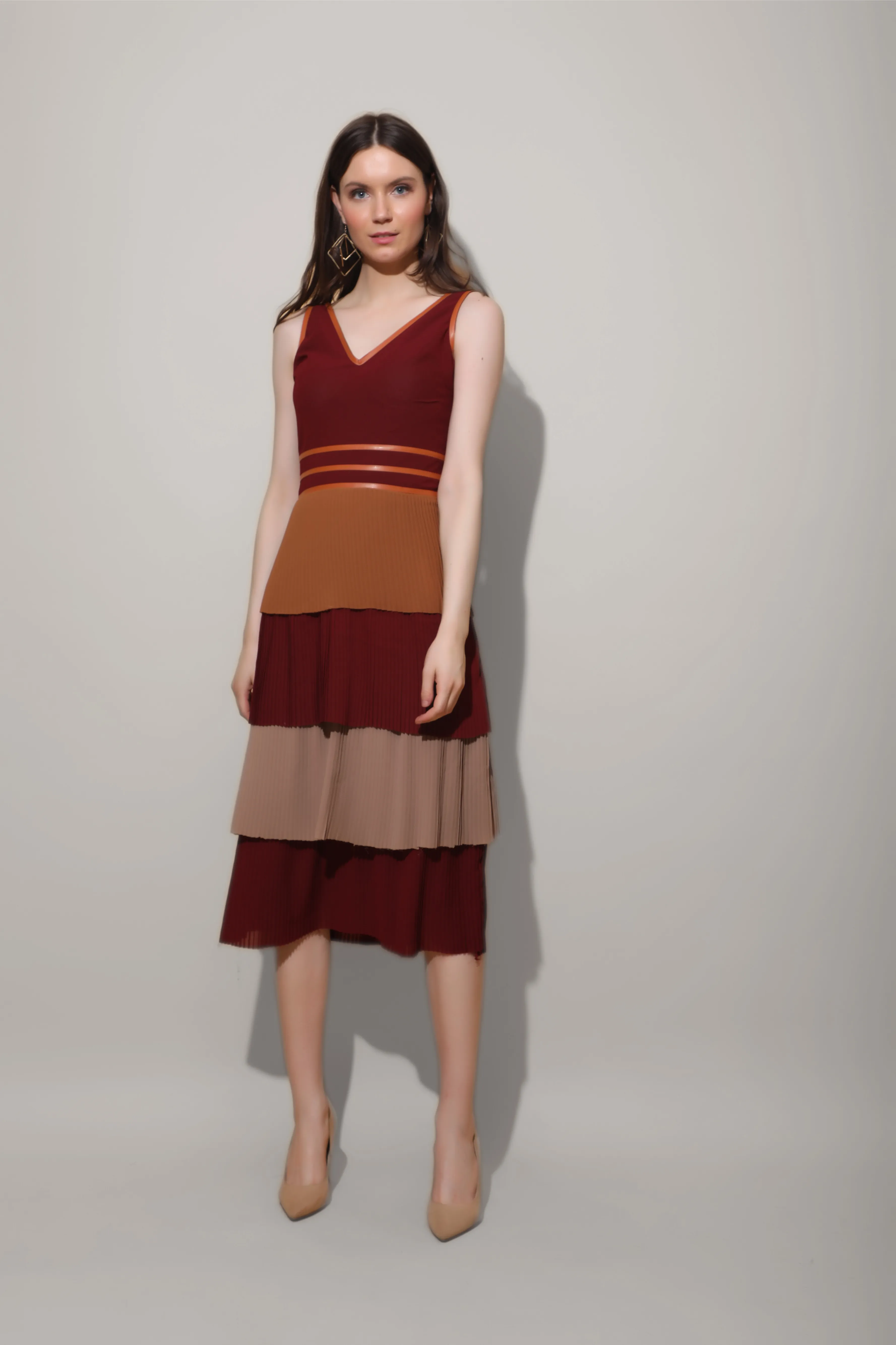 Multicolour Pleated Midi Dress