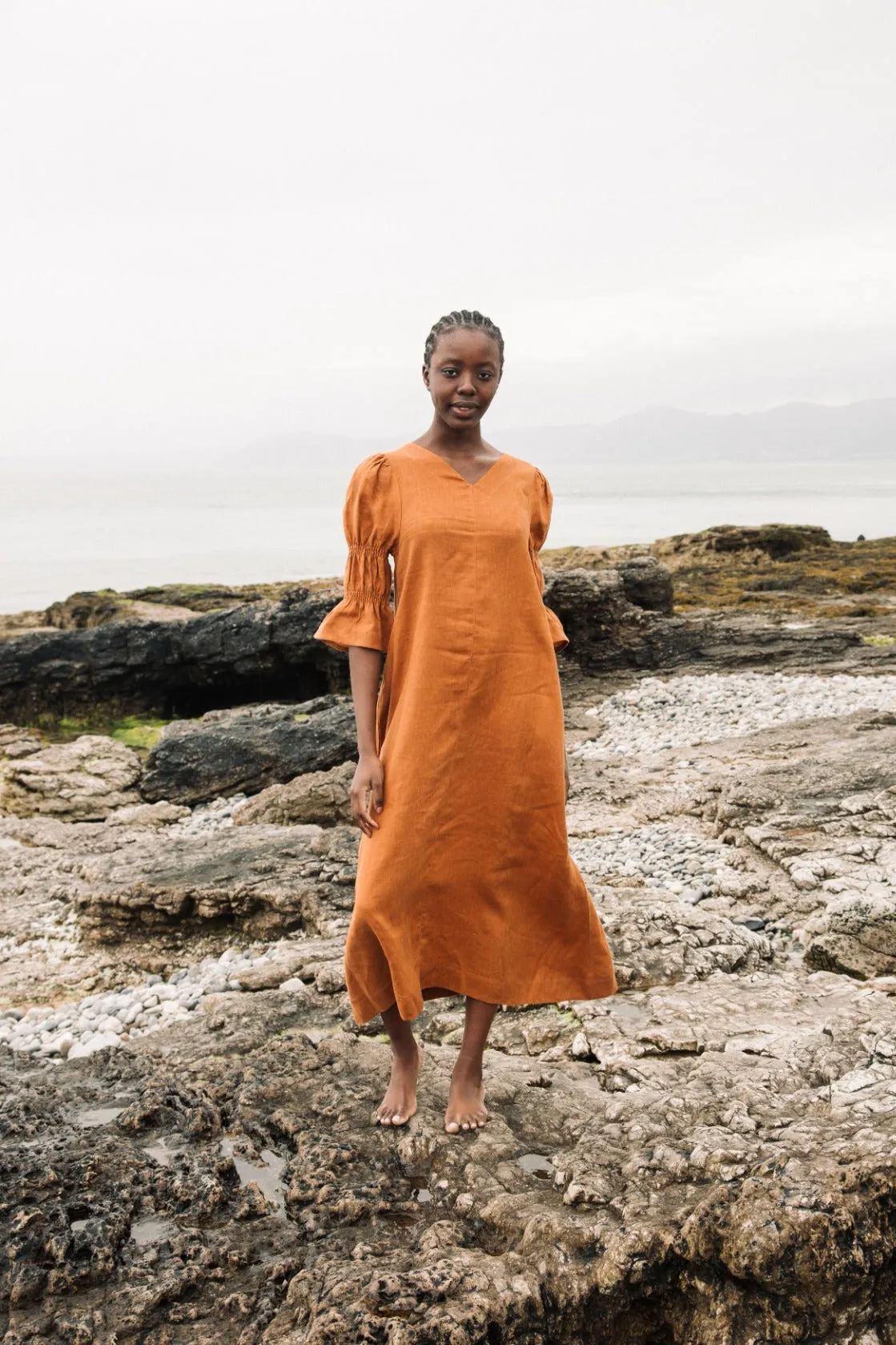 Nerissa Linen Dress in Pecan