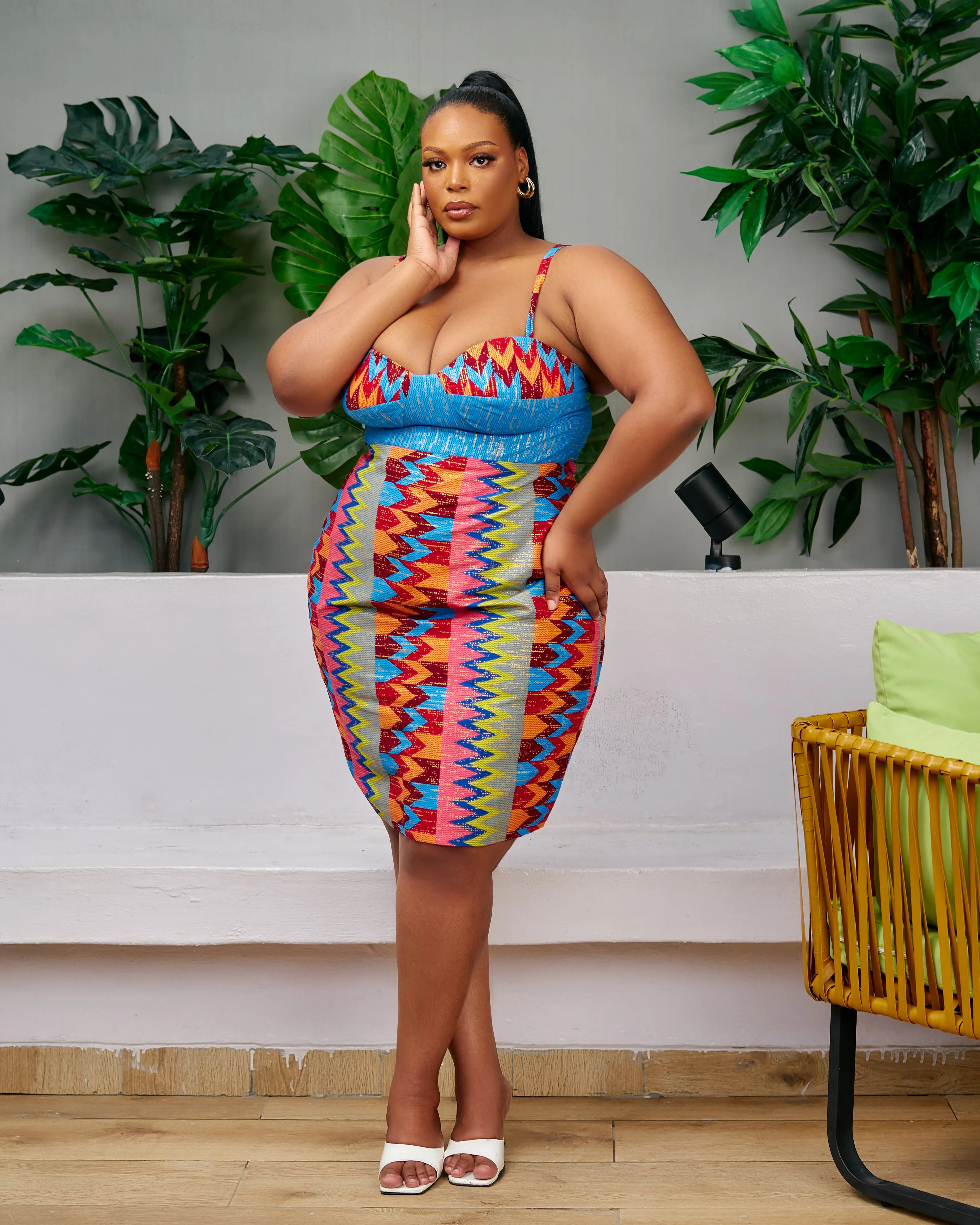 New in African Print Kente Corset Midi Dress - Nkem