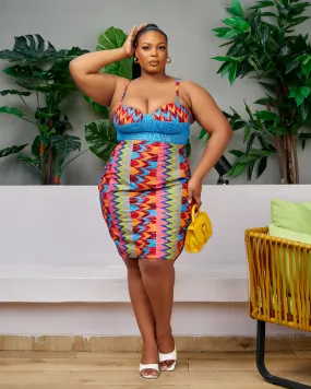 New in African Print Kente Corset Midi Dress - Nkem