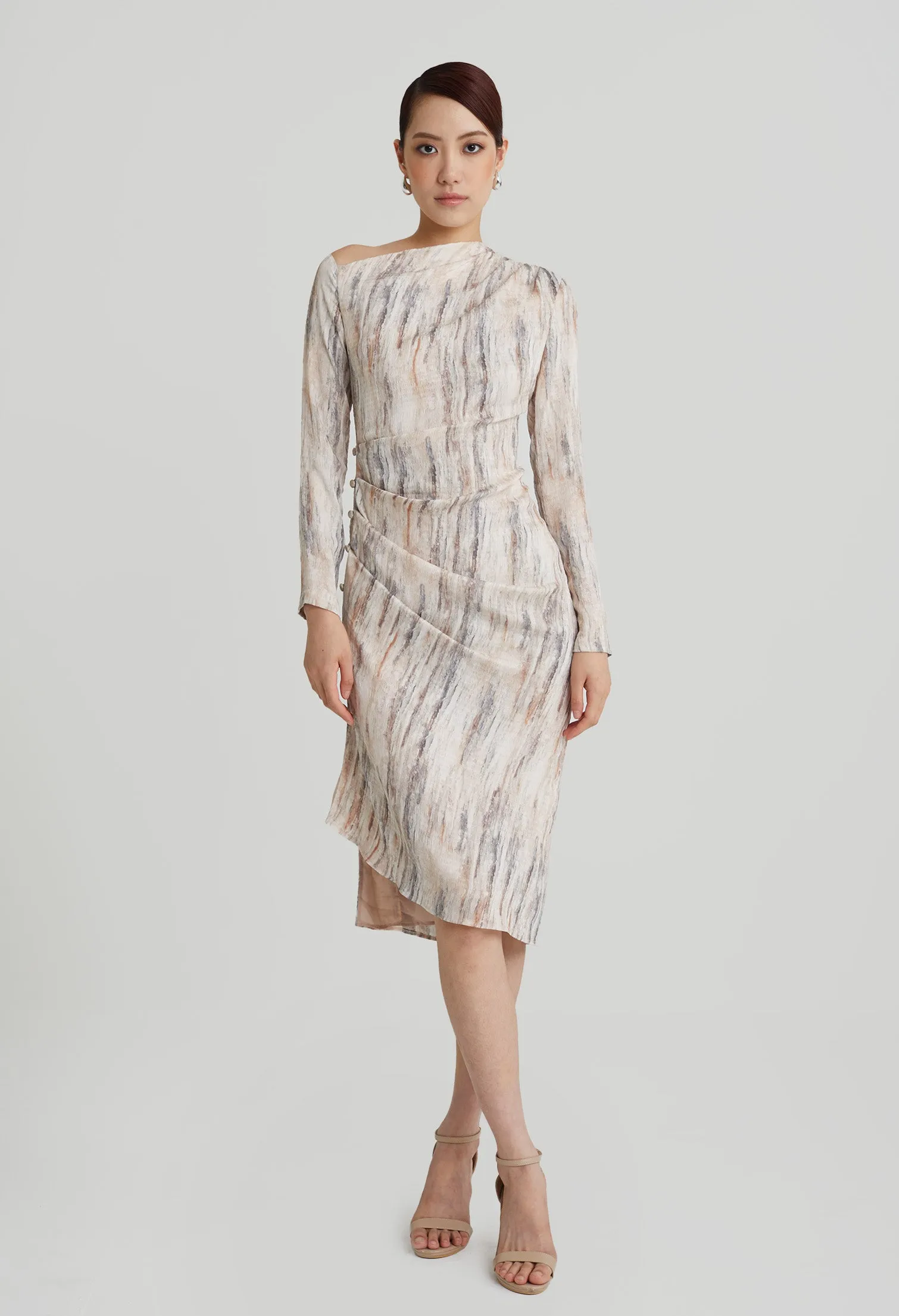 nichii X NURITA HARITH Patterned Asymmetrical Slit Midi Dress