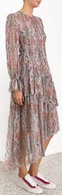 'Ninety-Six' Paisley Frill Asymmetric Dress