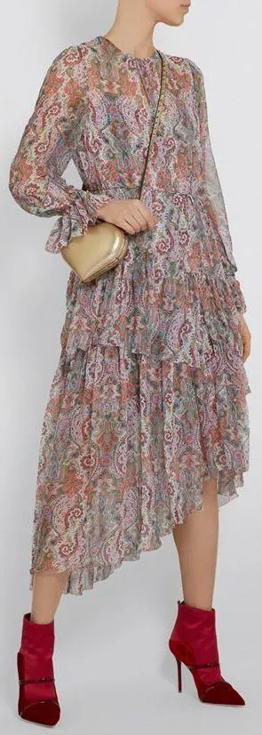 'Ninety-Six' Paisley Frill Asymmetric Dress