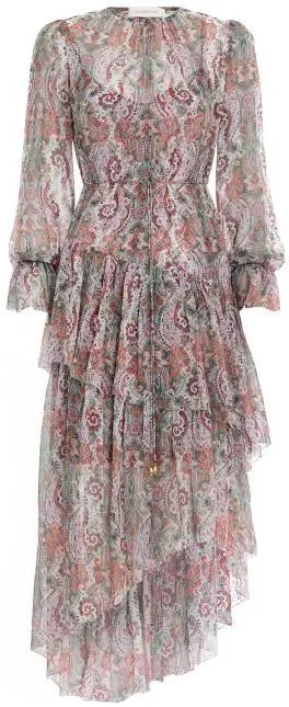 'Ninety-Six' Paisley Frill Asymmetric Dress