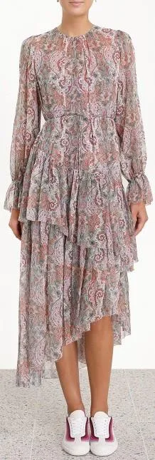 'Ninety-Six' Paisley Frill Asymmetric Dress