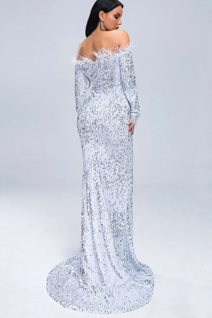 Off Shoulder Sequin Full Length Dress