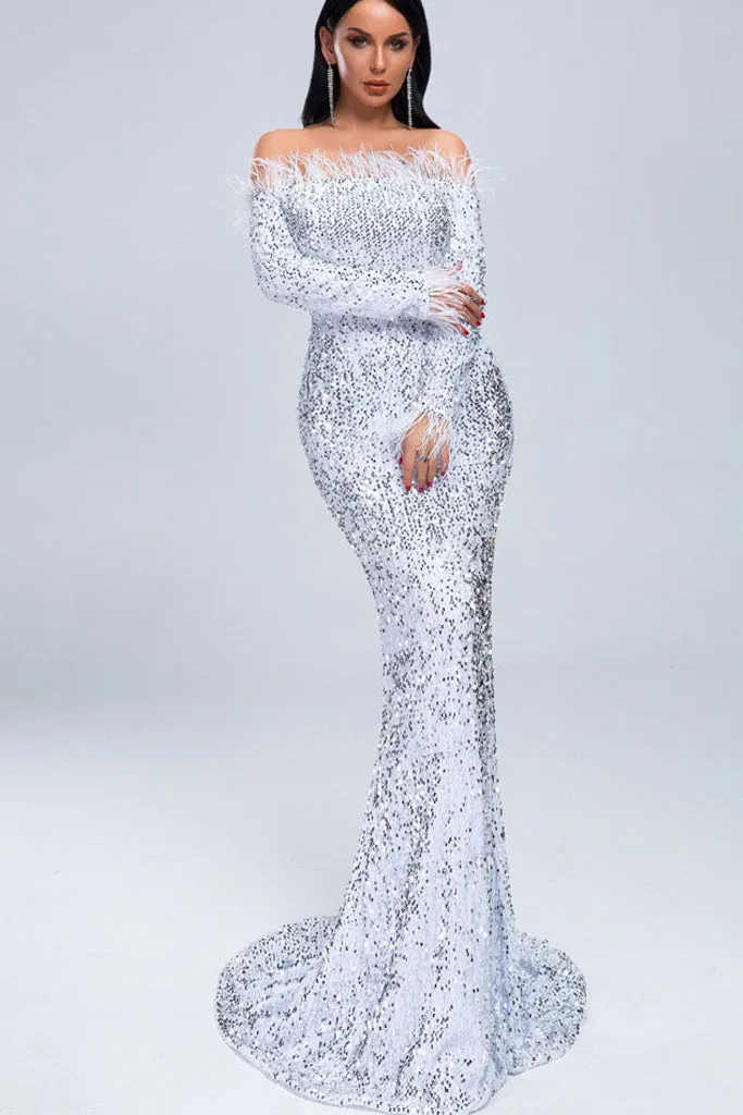 Off Shoulder Sequin Full Length Dress