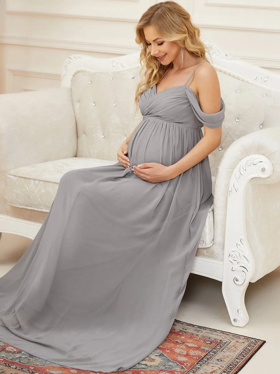 Off-Shoulder Spaghetti Strap A-Line Maternity Dress