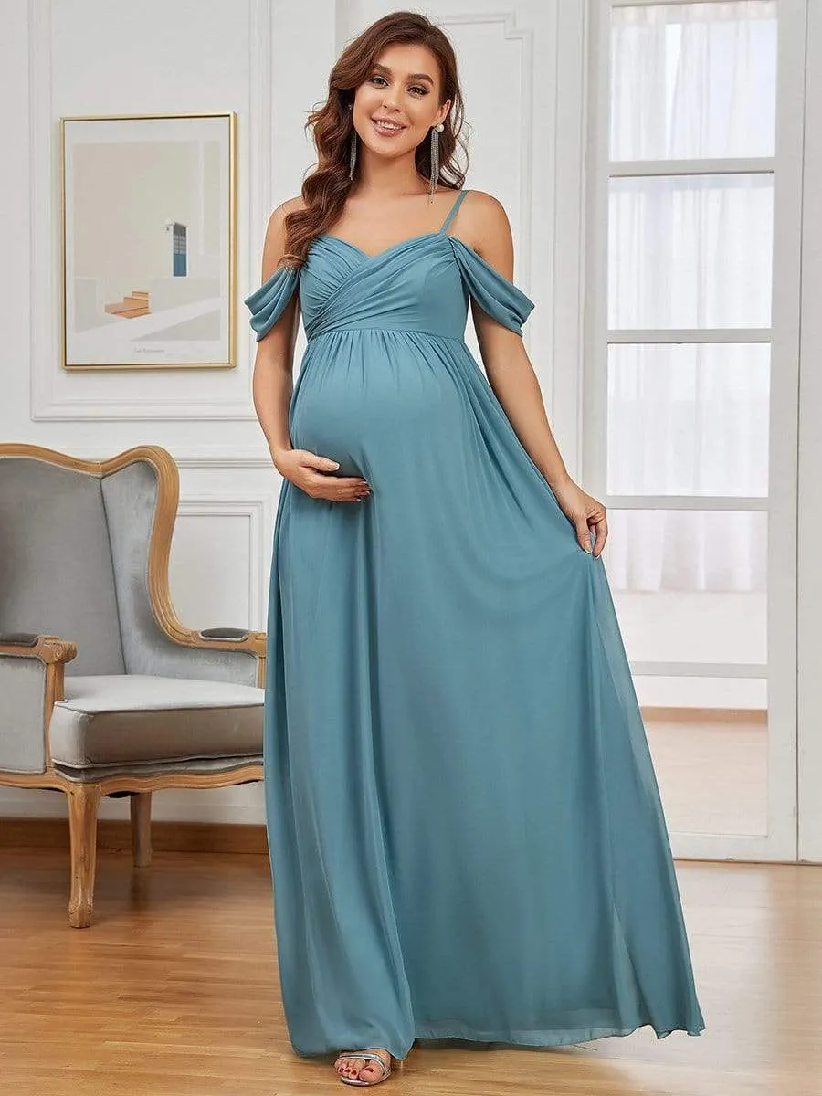 Off-Shoulder Spaghetti Strap A-Line Maternity Dress