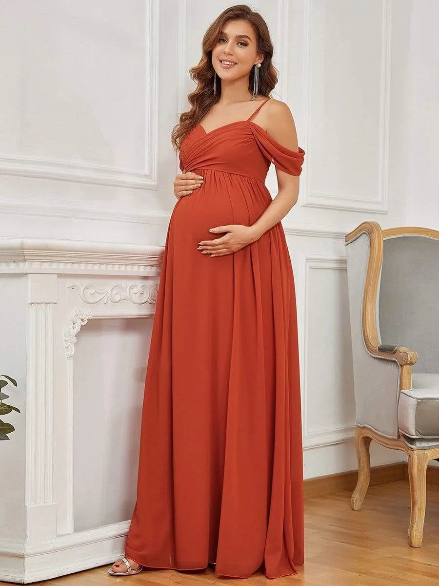 Off-Shoulder Spaghetti Strap A-Line Maternity Dress