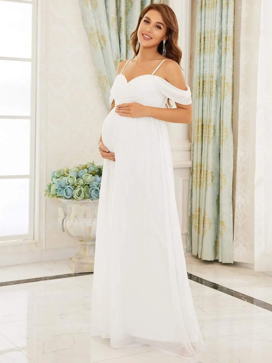 Off-Shoulder Spaghetti Strap A-Line Maternity Dress