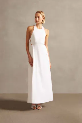 Off-White Solid Cotton Long Dress