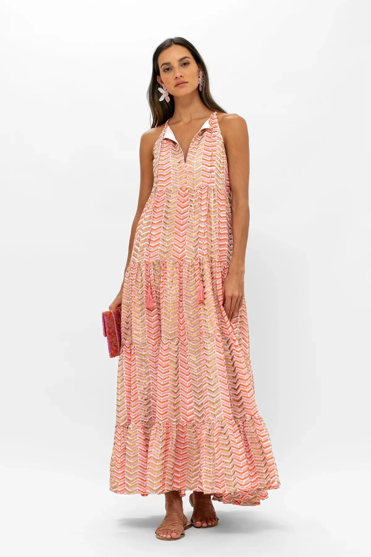 Oliphant Long Tiered Tassel Dress - Sonoma Orange