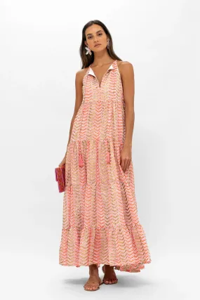 Oliphant Long Tiered Tassel Dress - Sonoma Orange