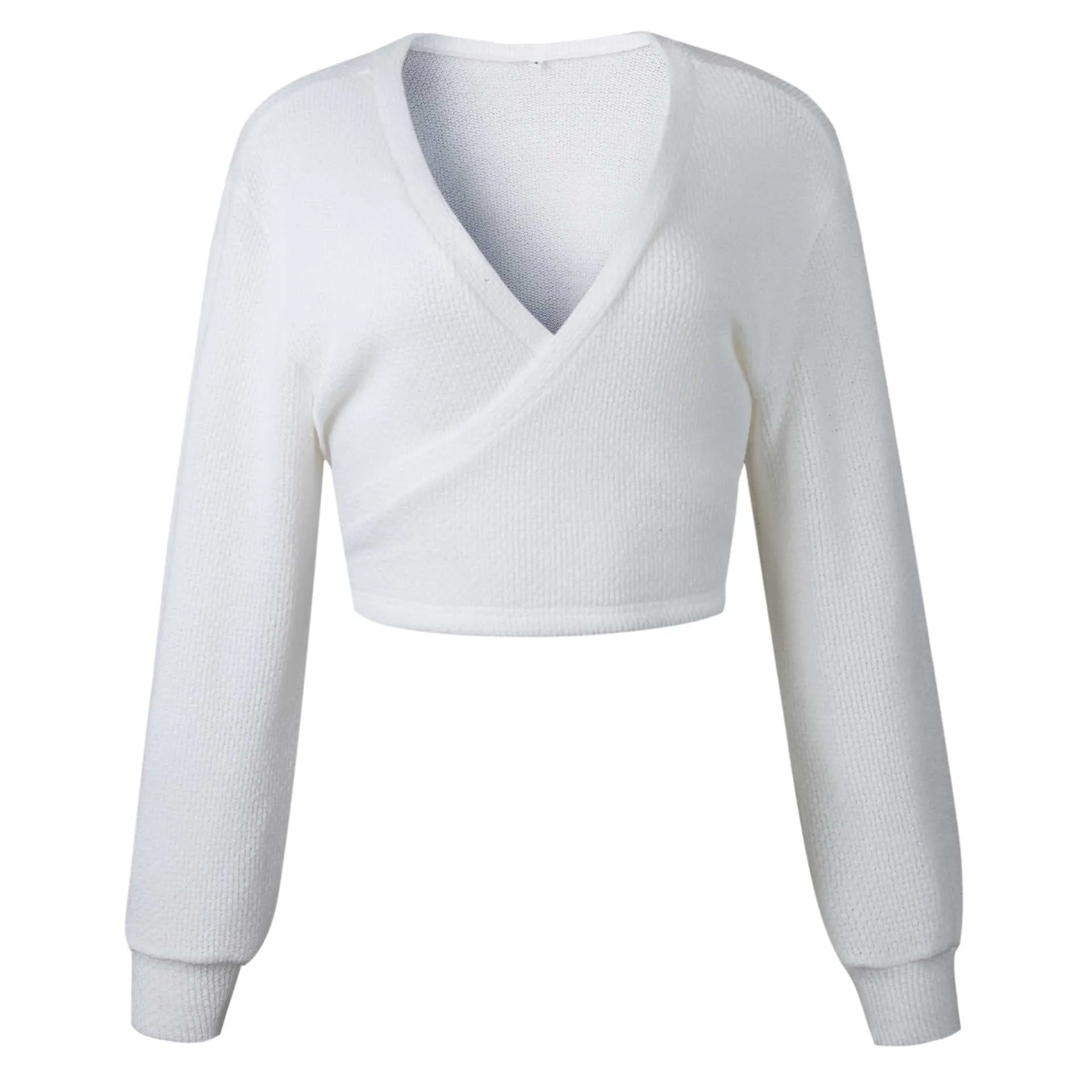 Oversized Tie Back Knitted Wrap Front Sweater Crop Tops