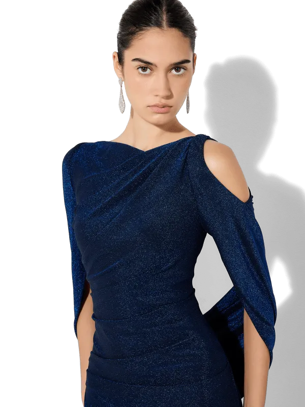 Elegant Peta Sapphire Gown with Lurex Fabric