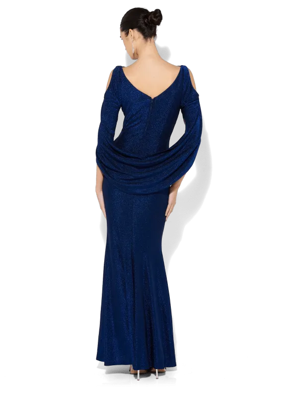 Elegant Peta Sapphire Gown with Lurex Fabric