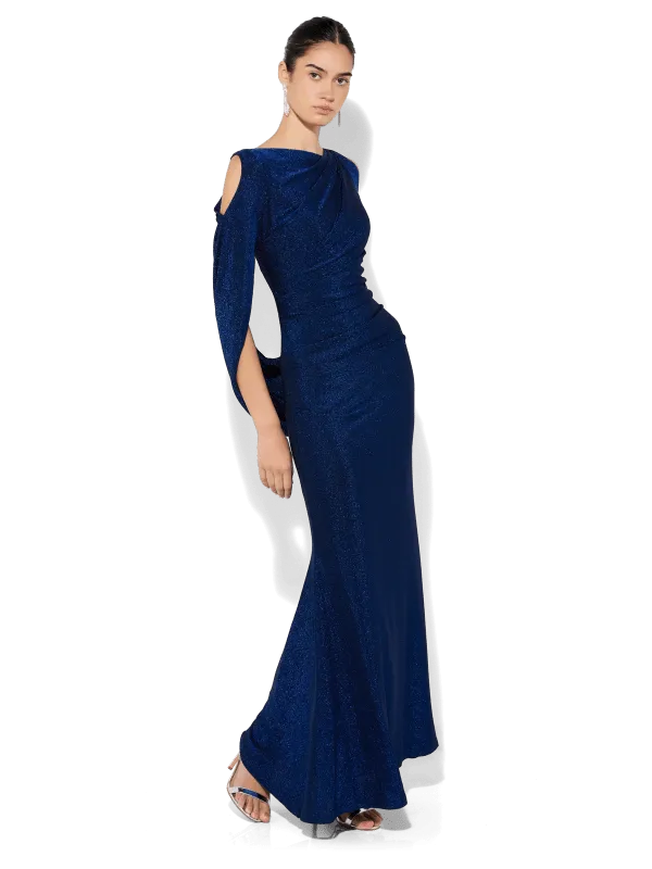 Elegant Peta Sapphire Gown with Lurex Fabric