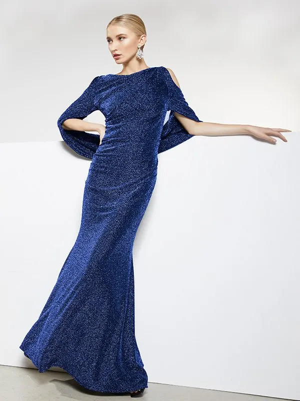 Elegant Peta Sapphire Gown with Lurex Fabric