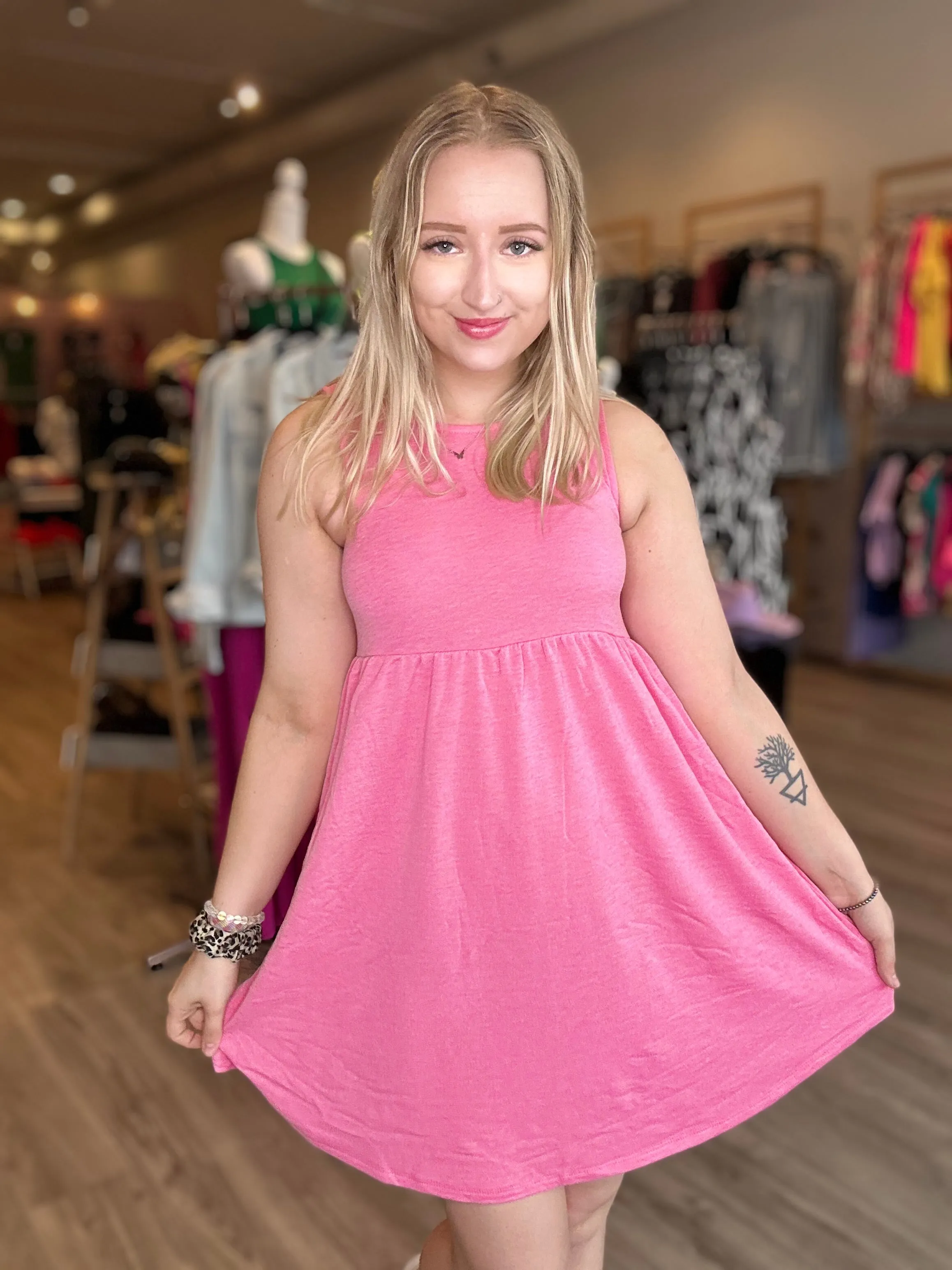 Pink Solid Babydoll Dress