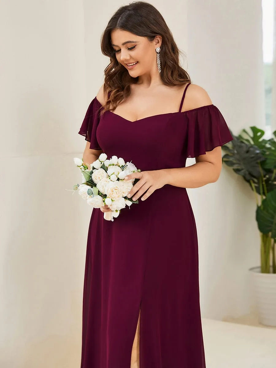 Plus Size Cold Shoulder Formal Bridesmaid Dress with Side Slit