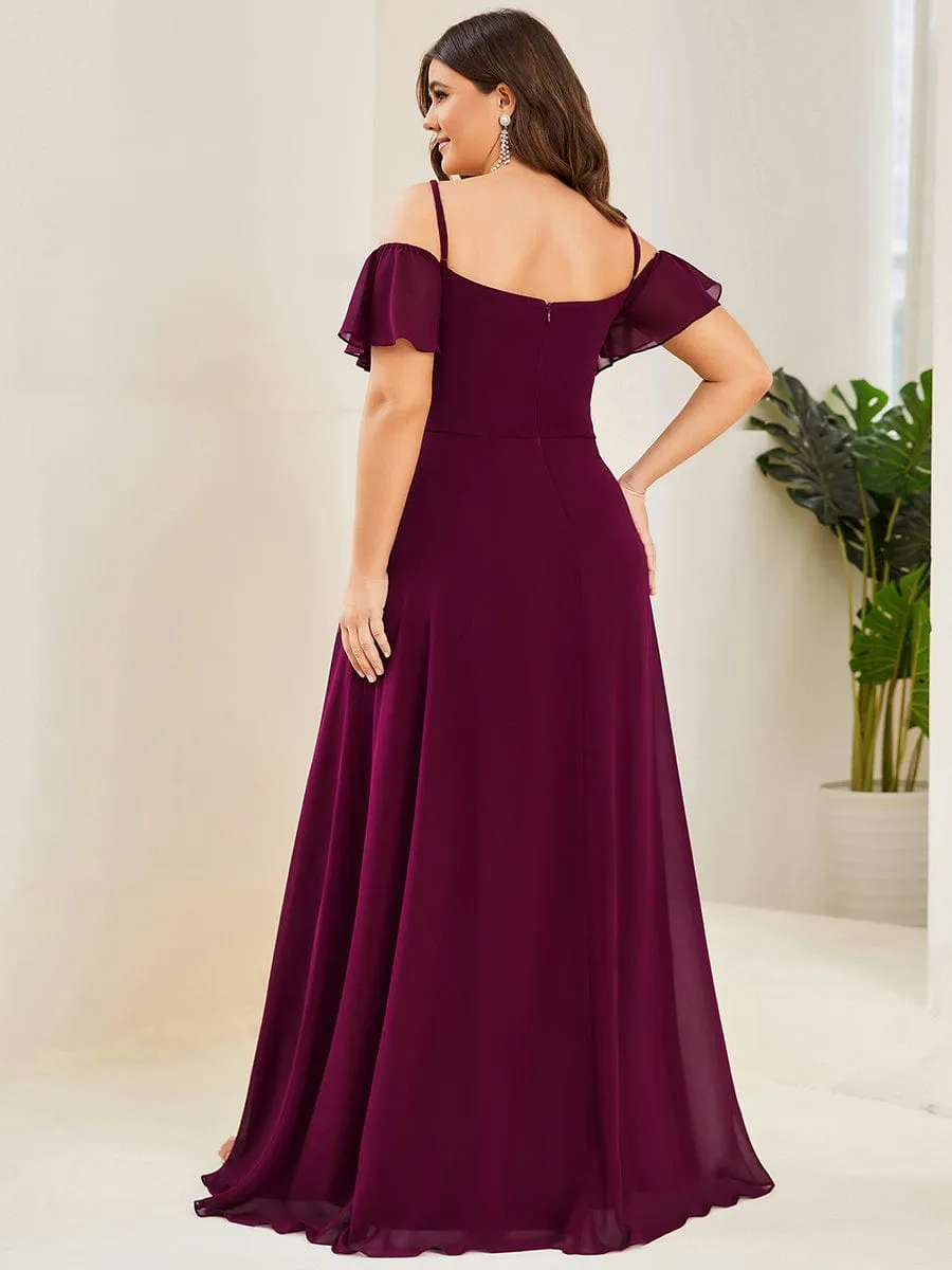 Plus Size Cold Shoulder Formal Bridesmaid Dress with Side Slit