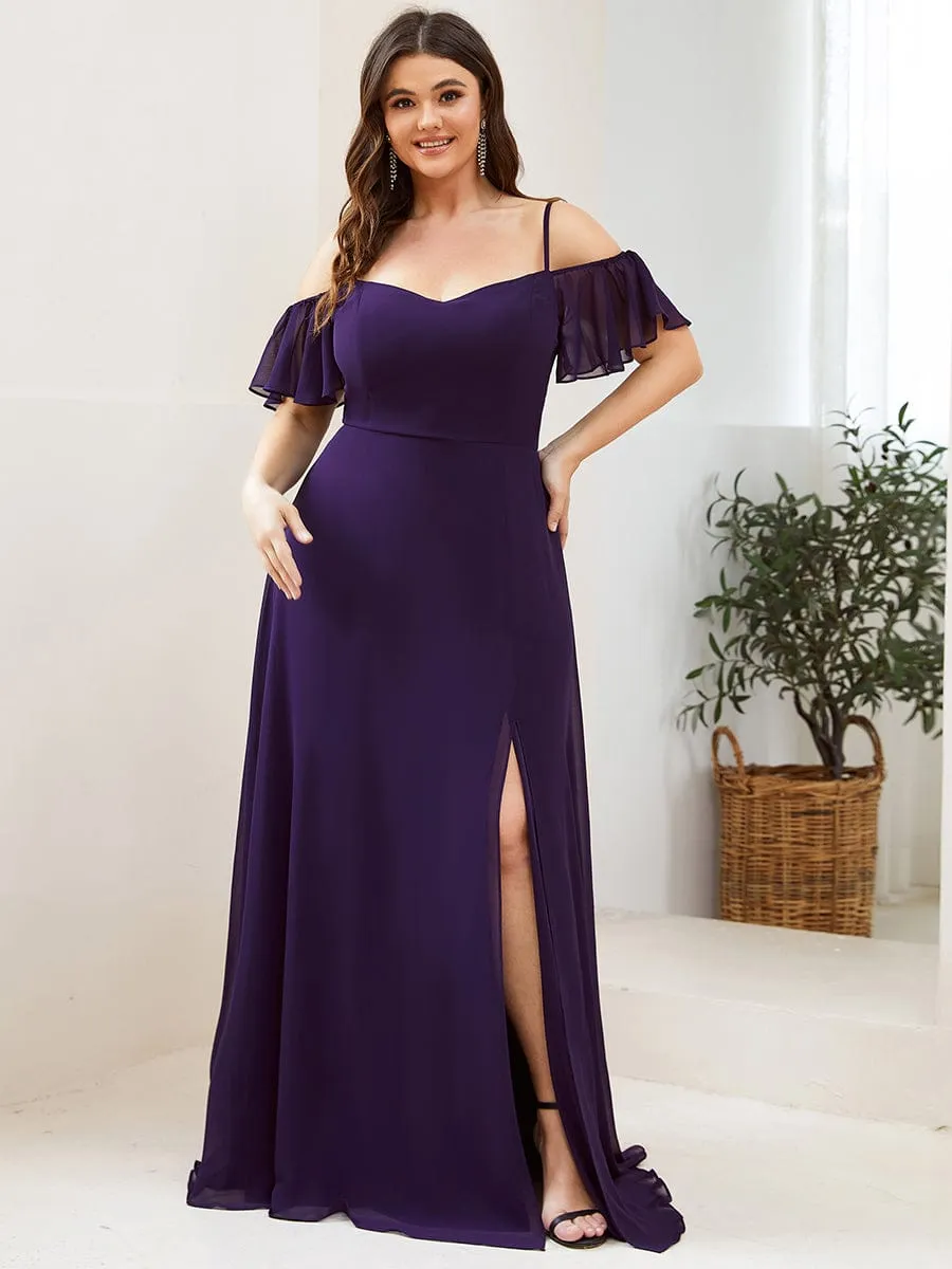 Plus Size Cold Shoulder Formal Bridesmaid Dress with Side Slit