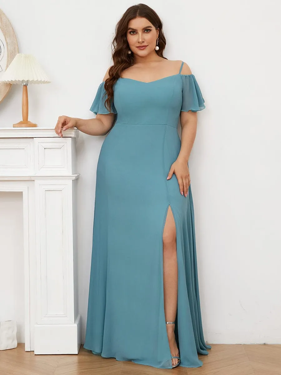 Plus Size Cold Shoulder Formal Bridesmaid Dress with Side Slit