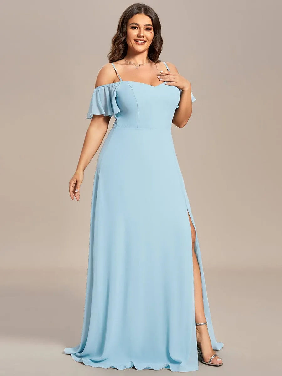 Plus Size Cold Shoulder Formal Bridesmaid Dress with Side Slit