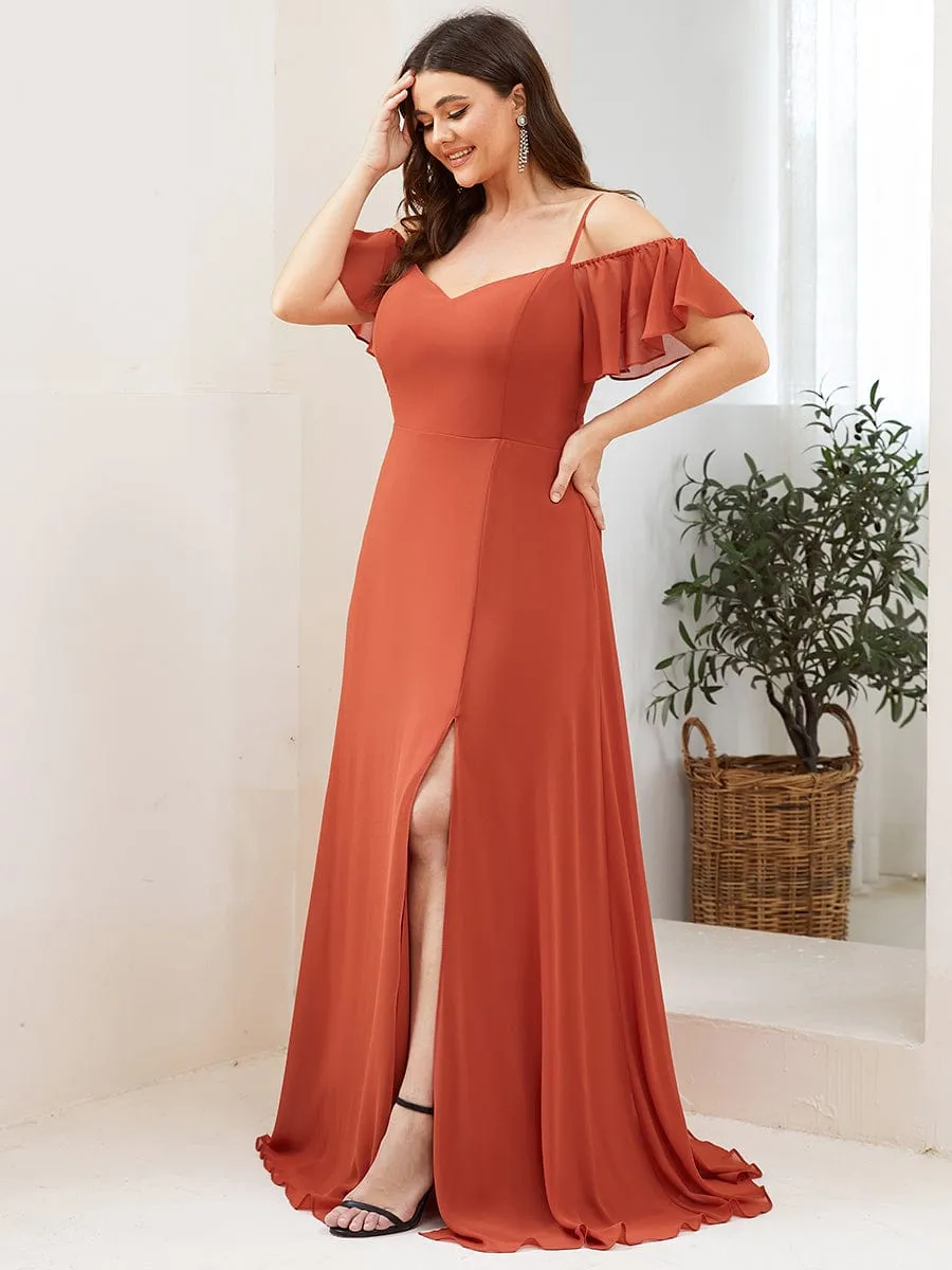 Plus Size Cold Shoulder Formal Bridesmaid Dress with Side Slit