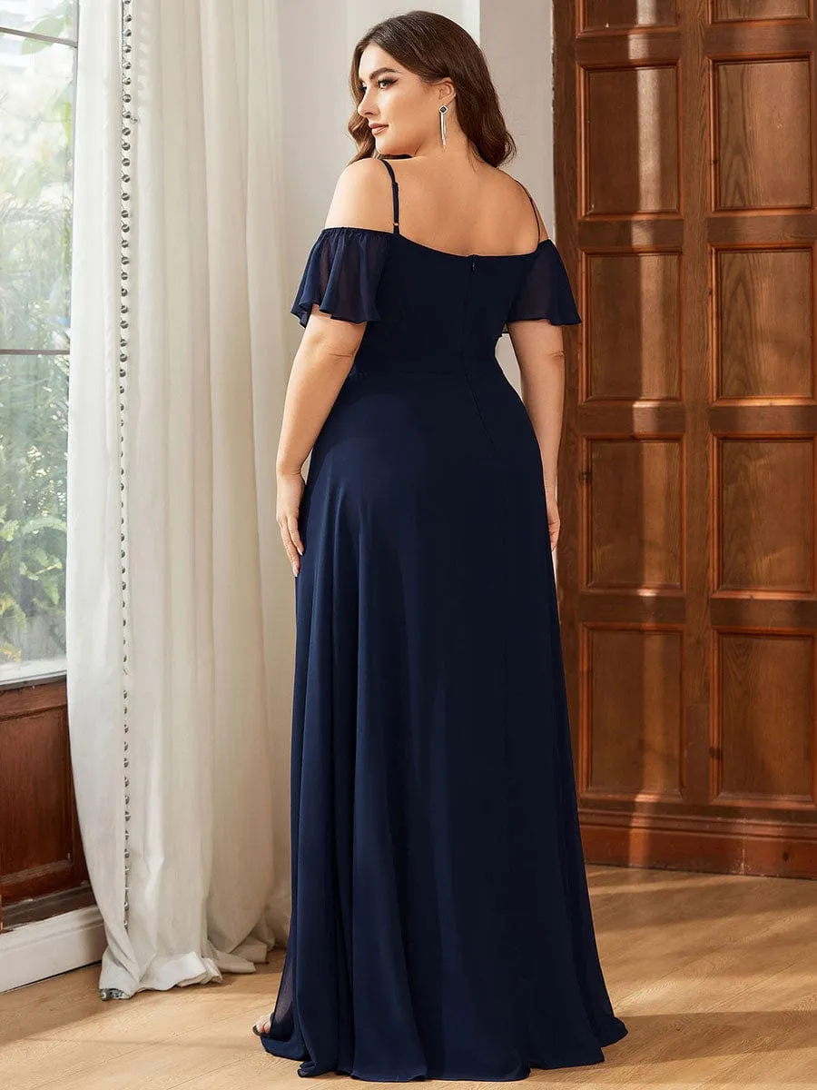 Plus Size Cold Shoulder Formal Bridesmaid Dress with Side Slit