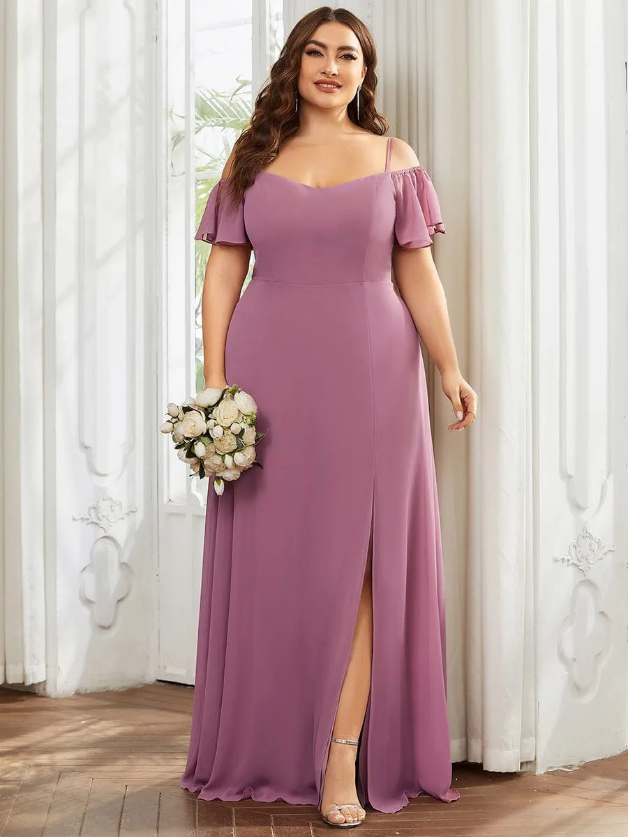 Plus Size Cold Shoulder Formal Bridesmaid Dress with Side Slit