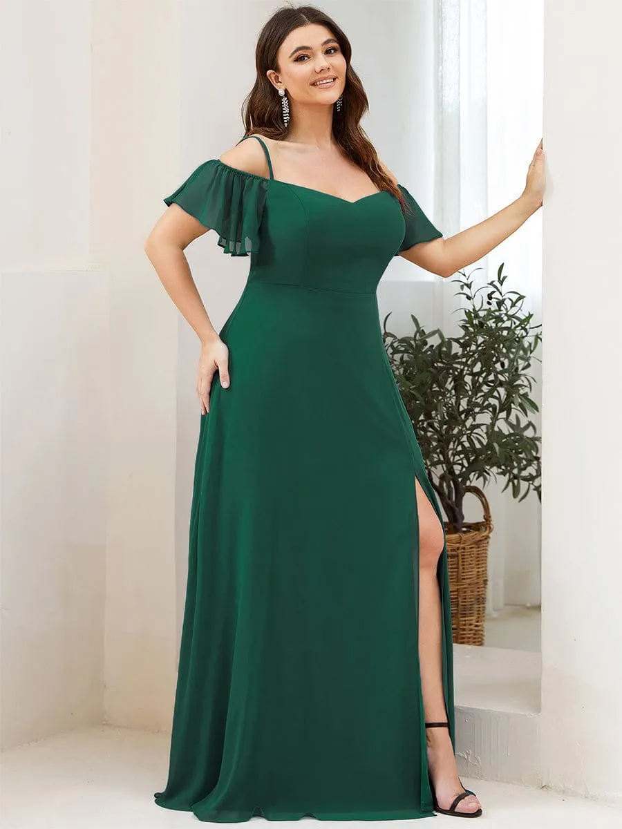 Plus Size Cold Shoulder Formal Bridesmaid Dress with Side Slit