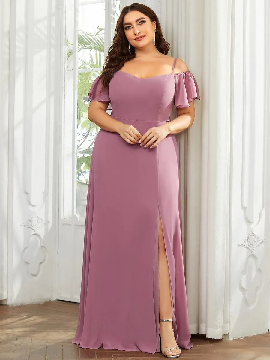 Plus Size Cold Shoulder Formal Bridesmaid Dress with Side Slit