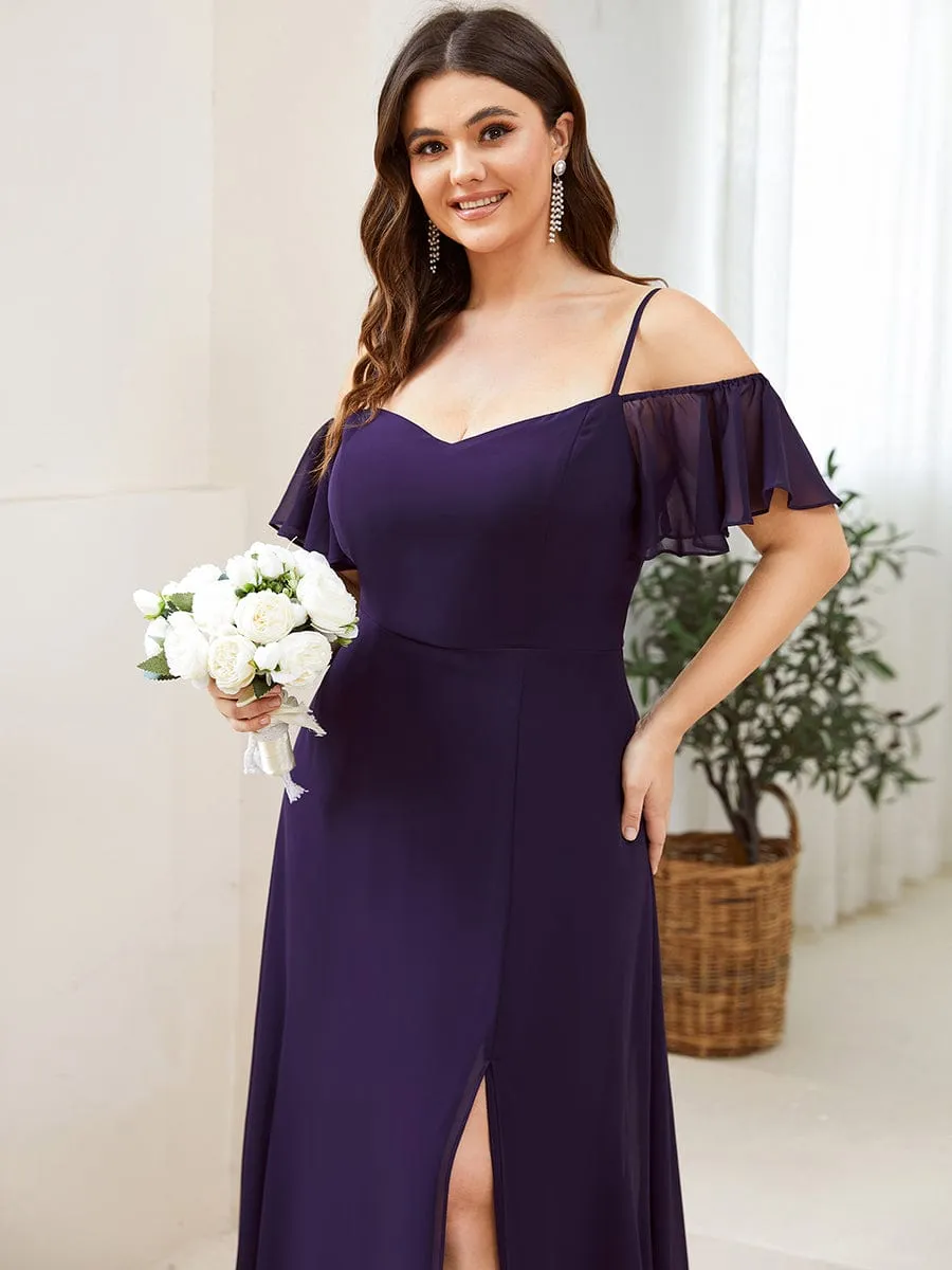 Plus Size Cold Shoulder Formal Bridesmaid Dress with Side Slit