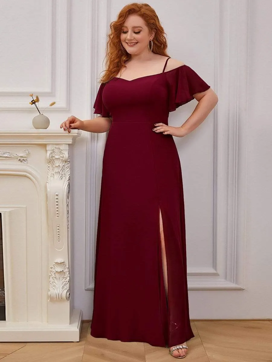 Plus Size Cold Shoulder Formal Bridesmaid Dress with Side Slit