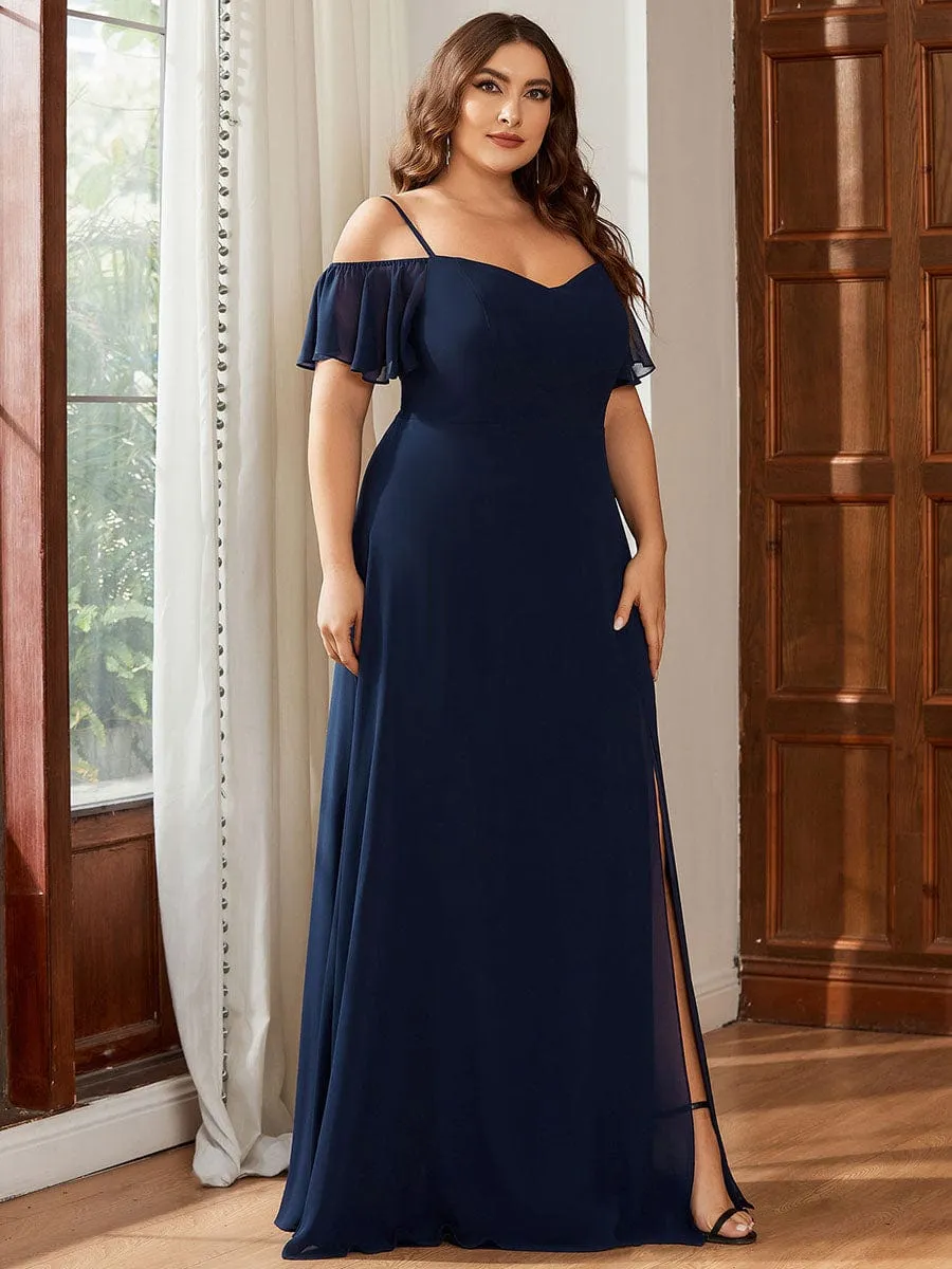 Plus Size Cold Shoulder Formal Bridesmaid Dress with Side Slit