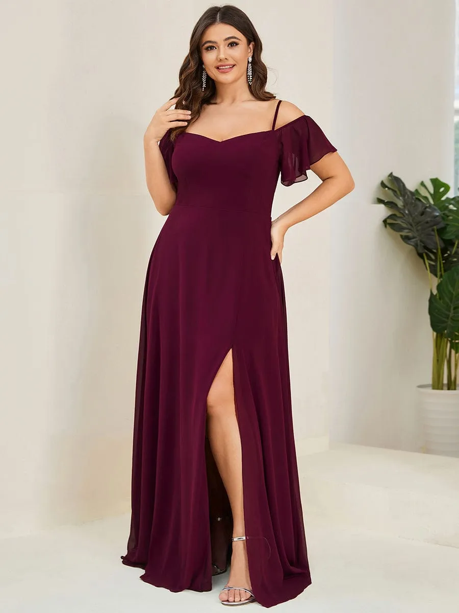 Plus Size Cold Shoulder Formal Bridesmaid Dress with Side Slit